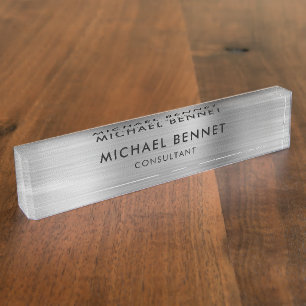 Silver Grey Metallic Professional Business Nameplate