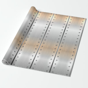 Silver-grey metallic stripes pattern wrapping paper