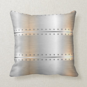 Silver-grey metallic stripes throw pillow