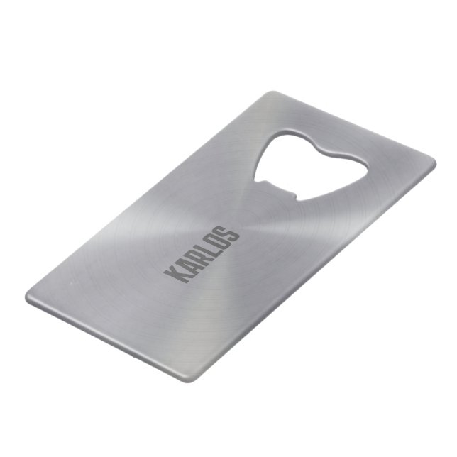 Silver-grey metallic texture 2 credit card bottle opener (Back Angled)