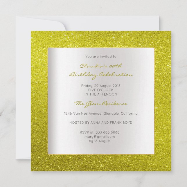 Silver Grey Minimal Birthday Yellow Lemon Glitter Invitation (Front)
