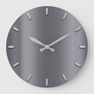 Silver Grey Minimalism Deep Graphite Elegant Large Clock