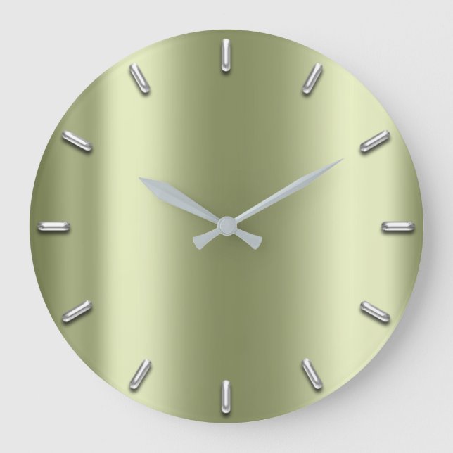 Silver Grey Minimalism Lemon Green Mint Elegant Large Clock (Front)