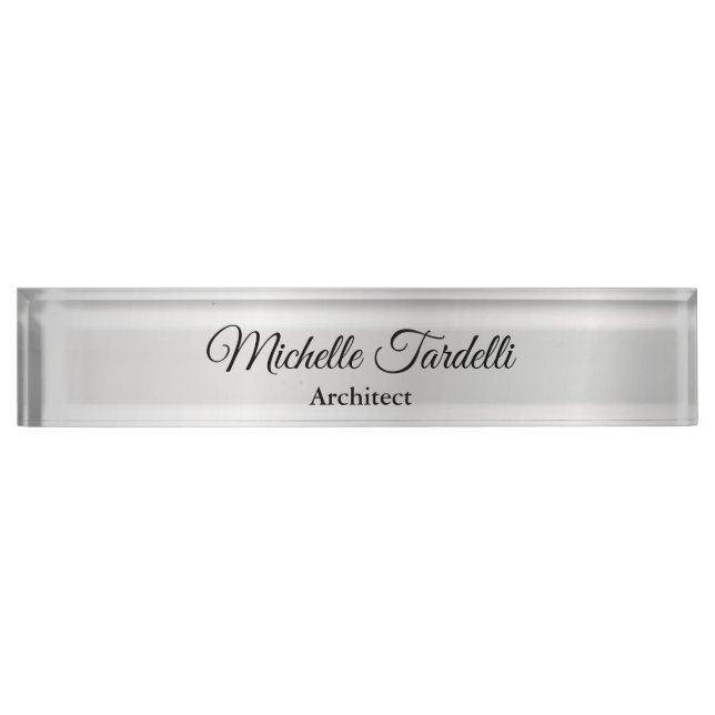 Silver Grey Minimalist Modern Script Calligraphy Nameplate (Front)