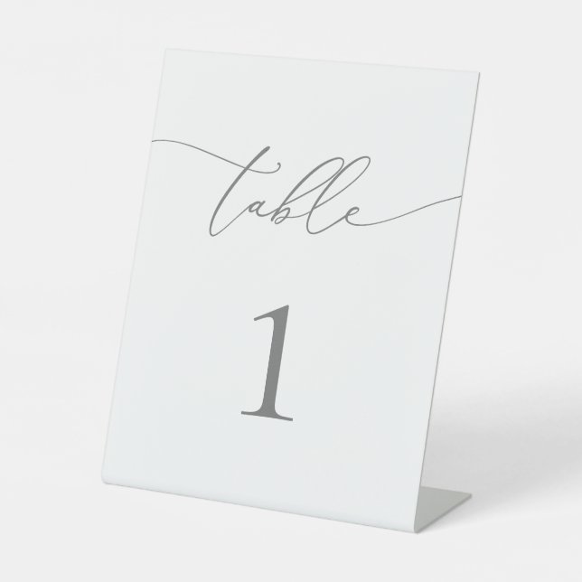 Silver Grey Minimalist Table Number Pedestal Sign (Front)