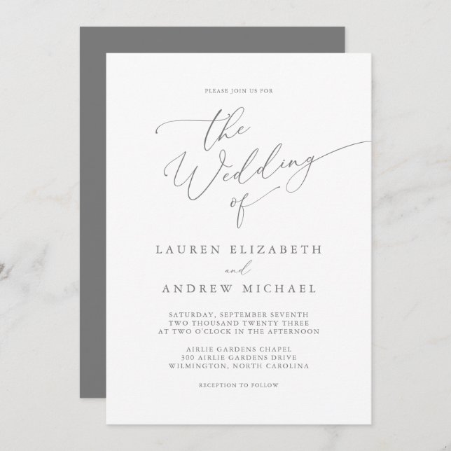 Silver Grey Minimalist Wedding Invitation (Front/Back)