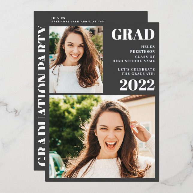 Silver grey modern 3 photos graduation (Front/Back)