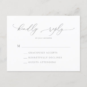Silver Grey Modern Minimalist Wedding RSVP Postcard