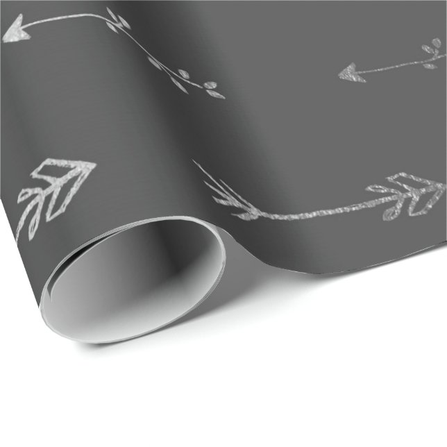 Silver Grey Monochromatic Metallic Arrows Black Wrapping Paper (Roll Corner)
