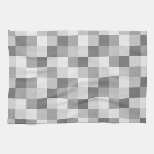 Silver Grey Monochrome Chequered Pattern Kitchen Towel (Horizontal)