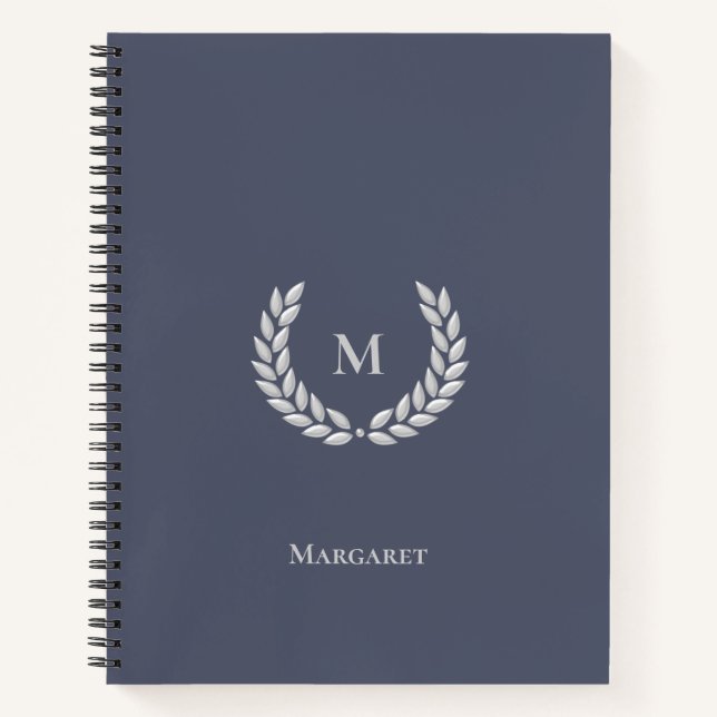 Silver Grey Monogram & Laurel on Steel Grey Notebook (Front)