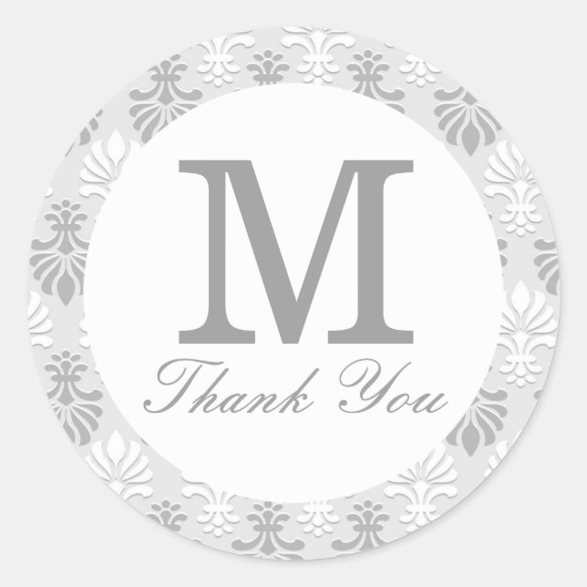 Silver Grey Monogram Thank You Favour Classic Round Sticker (Front)