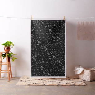 Silver Grey Musical Notes on Black Fabric