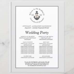 Silver Grey Nautical Floral Anchor Wedding Program