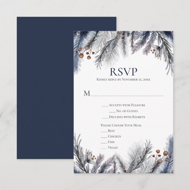 Silver Grey Navy  RSVP Card (Front/Back)