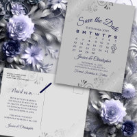 Silver Grey & Navy Wedding Save the Date Calendar