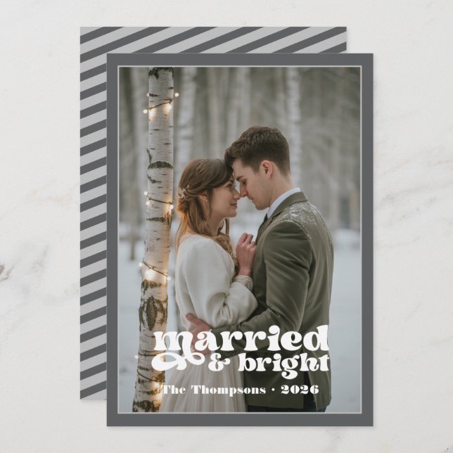 Silver & Grey Newlyweds Christmas Holiday Card (Front/Back)
