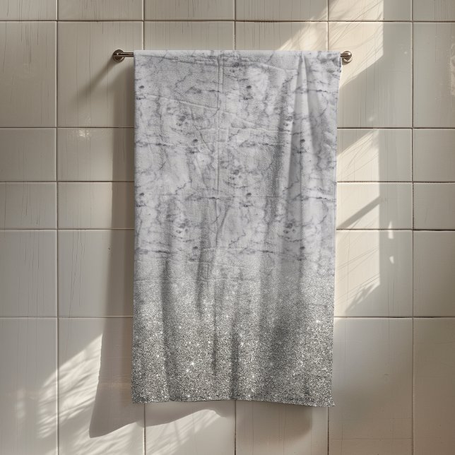 Silver Grey Ombre Glitter Marble Trendy Bath Towel Set (Creator Uploaded)