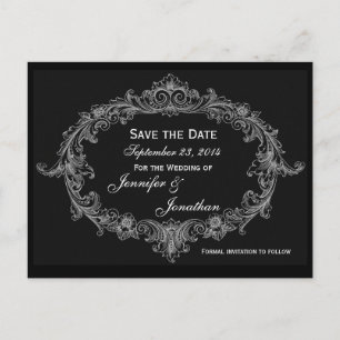 Silver Grey Oval Frame Save Date Wedding Announcement Postcard