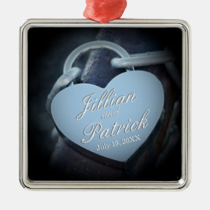 Silver Grey Padlock Chain Link Lovers Metal Ornament