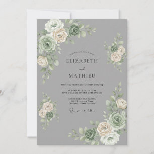 Silver Grey Peony Wedding Invitation