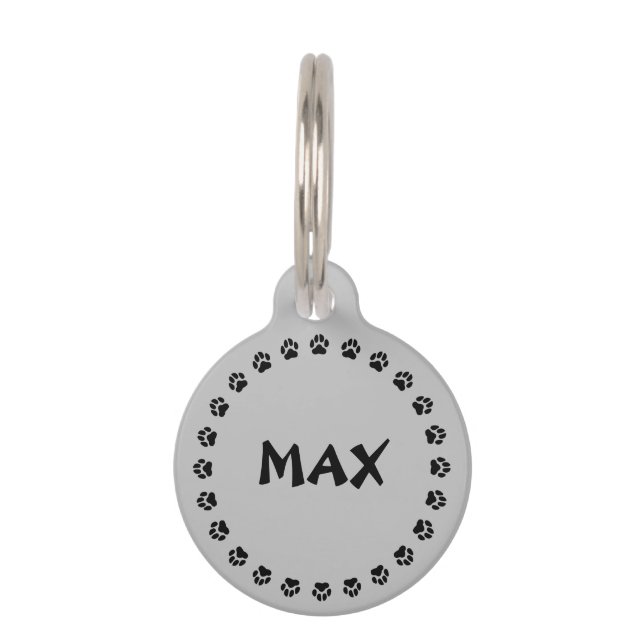 Silver Grey Pet ID Tag With Paw Prints (Front)