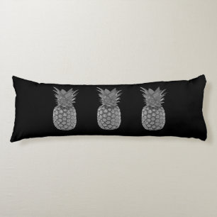 Silver Grey Pineapple Fruits on Black Body Pillow