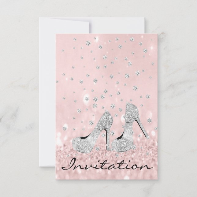 Silver Grey Pink Diamond Shoes Glitter Bridal 16th Invitation (Front)