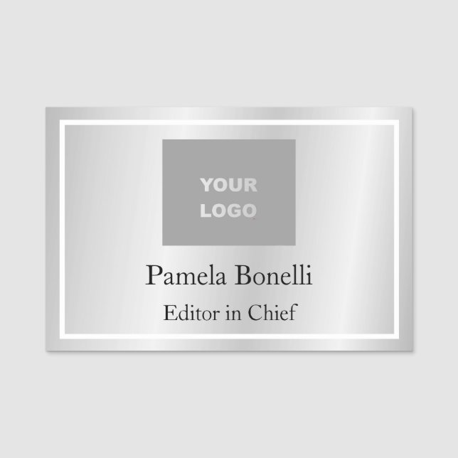 Silver Grey Professional Unique Classical Simple Name Tag (Front)