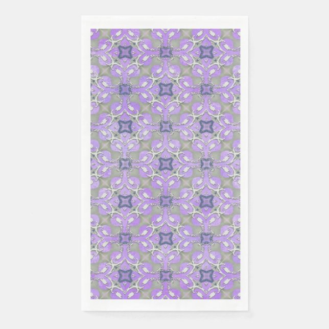Silver Grey Purple Blue Metallic Filigree Pattern Napkin (Front)