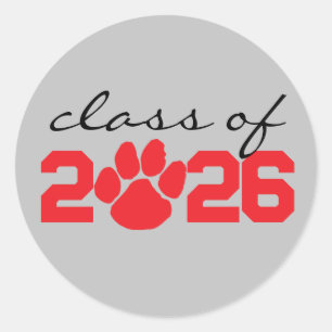 Silver Grey & Red Paw Print Graduation Stickers