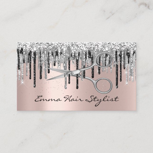 Silver Grey Rose Scissor Har Salon Stylist Drips Appointment Card (Front)