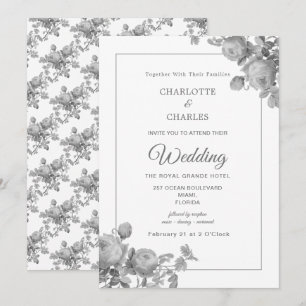 Silver Grey Roses Elegant Floral Wedding Invitation