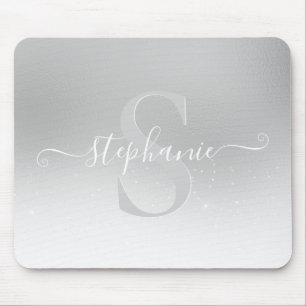 Silver Grey Shimmer Sparkle Monogram Mouse Pad