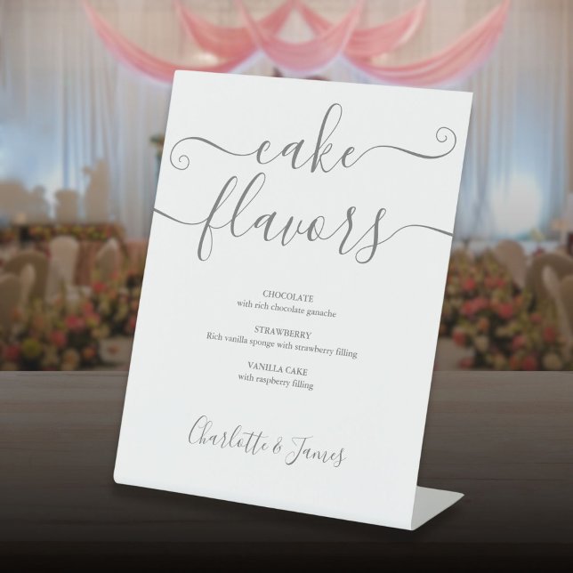 Silver Grey Signature Script Cake Flavours Pedestal Sign (Silver Gray Signature Script Cake Flavors Pedestal Sign)