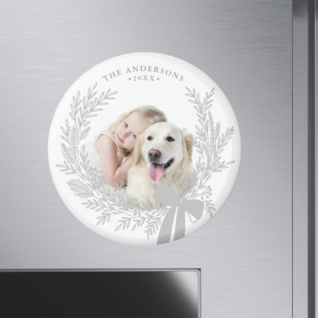 Silver Grey Simple Christmas Wreath Photo  Magnet (Creator Uploaded)