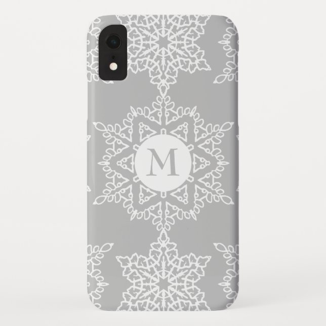 Silver Grey Snowflakes Christmas Holiday Monogram Case-Mate iPhone Case (Back)