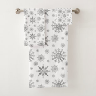Silver Grey Snowflakes Pattern Bath Towel Set