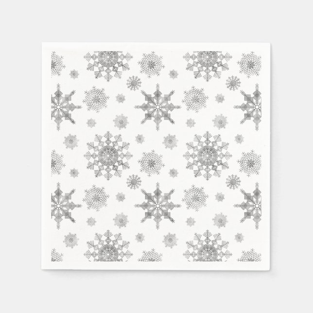 Silver Grey Snowflakes Pattern Napkin (Front)