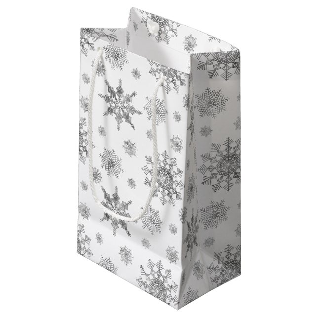 Silver Grey Snowflakes Pattern Small Gift Bag (Front Angled)