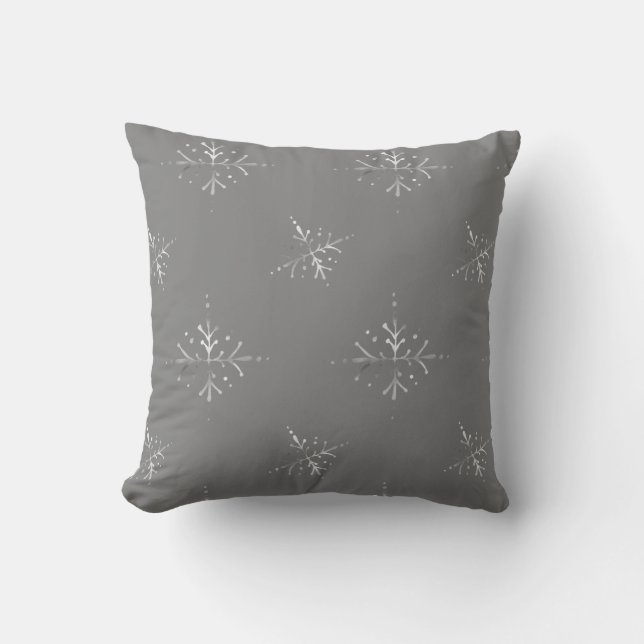Silver Grey Snowflakes Pattern Throw Pillow (Front)