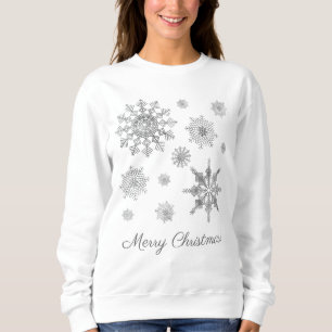 Silver Grey Snowflakes With Merry Christmas Text Sweatshirt
