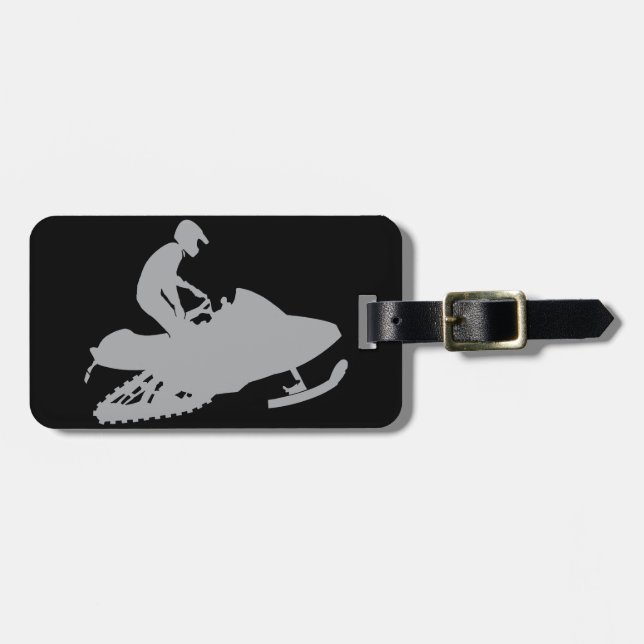 Silver Grey Snowmobiler Luggage Tag (Front Horizontal)
