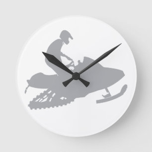 Silver Grey Snowmobiler Round Clock