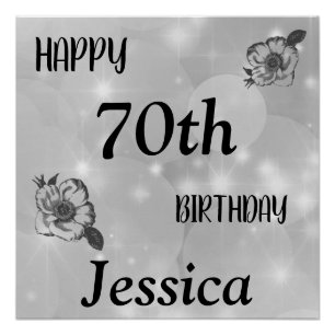 Silver grey sparkle Happy 70th Birthday Poster