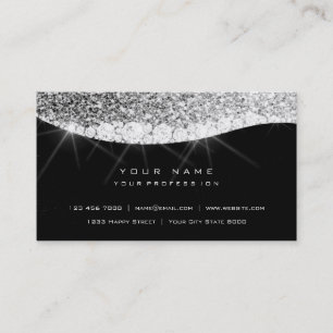 Silver Grey Sparkly Diamond Glitter Glam Black Business Card
