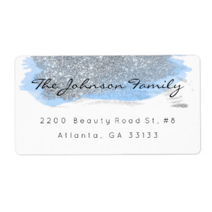 Silver Grey Sparkly Glitter Blue Brush Stroke