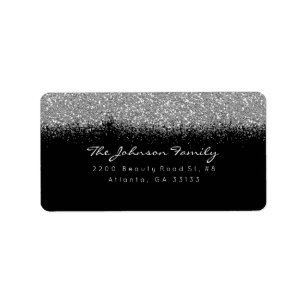 Silver Grey Sparkly Glitter Brush Stroke Label