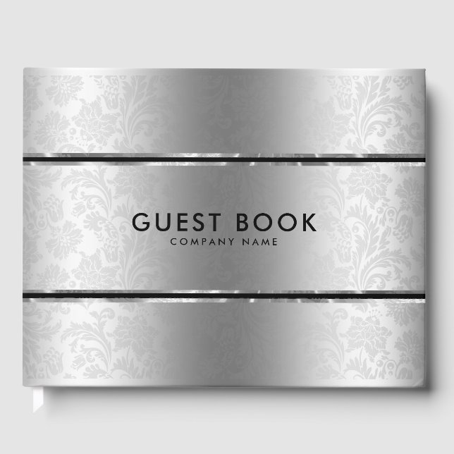 Silver-grey Stainless-Steel & Damasks Guest Book (Front)