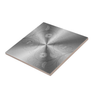 Silver Grey Stainless Steel With Floral Design Tile